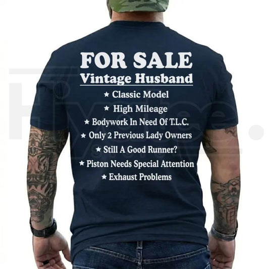 Vintage Husband For Sale T-Shirt – Funny Sarcastic Marriage Humor Tee, Retro Graphic Menswear Gift - Hiyatee