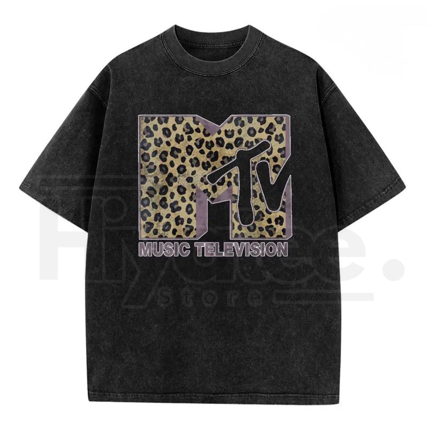 Vintage Leopard Graphic Washed T-Shirt – Retro 80s 90s Music Style Oversized Tee - Hiyatee