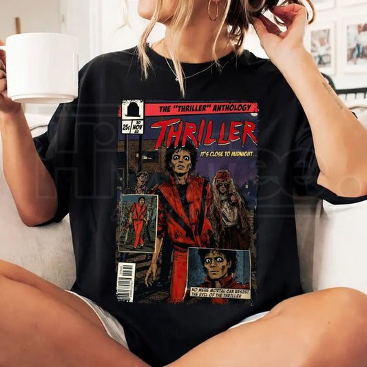 Vintage MJ Comic T-Shirt – Retro King of Pop Thriller Graphic Tee, 80s Pop Culture Music Fan Premium Cotton Gift - Hiyatee
