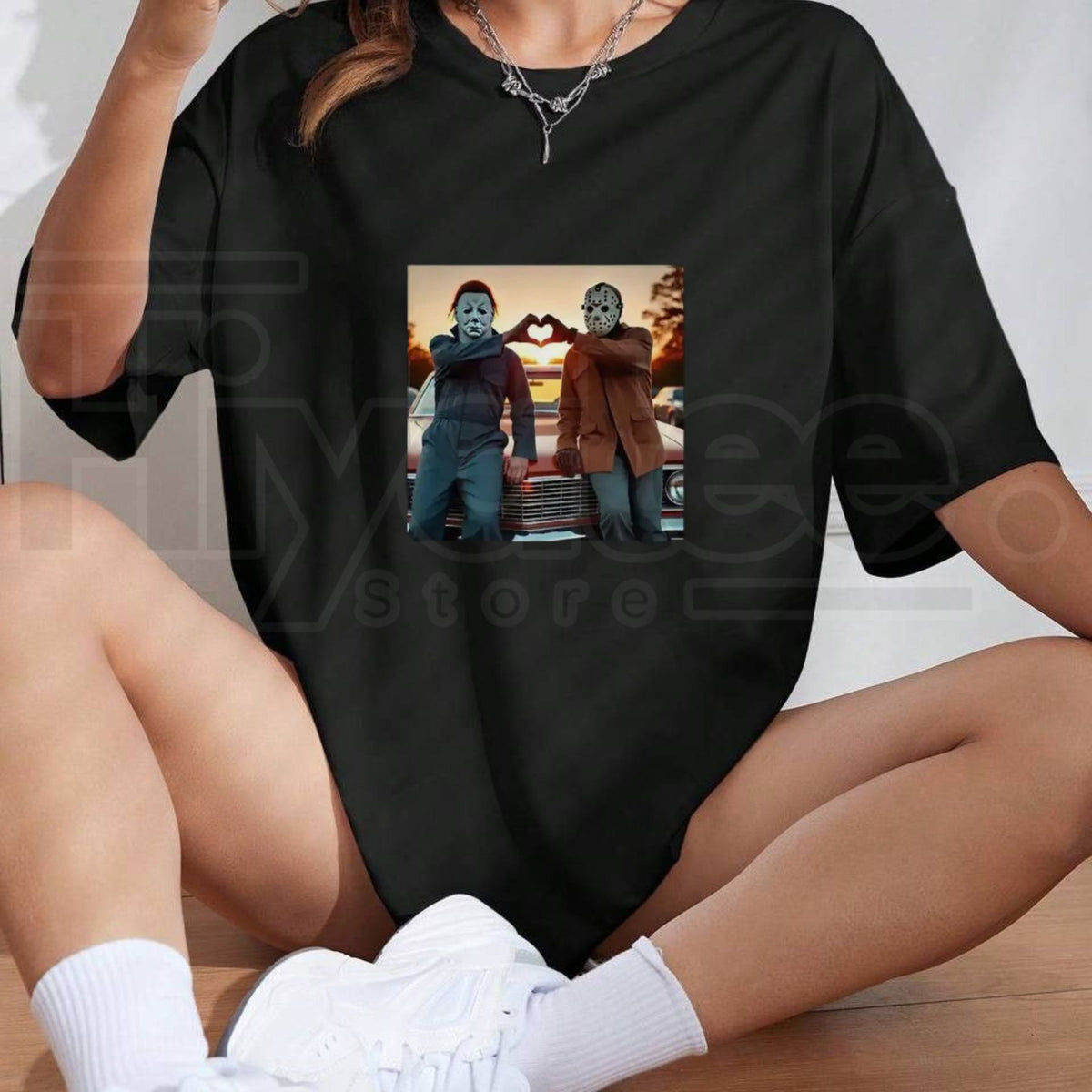 Vintage Michael Myers Heart Hands T-Shirt – Retro Halloween Horror Movie Tee - Hiyatee