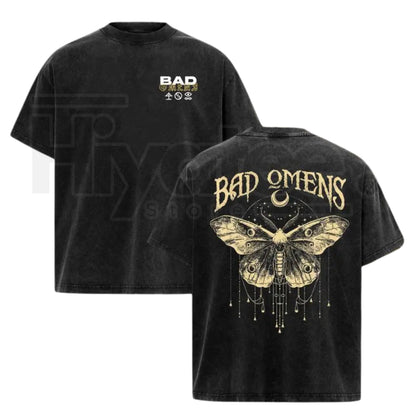 Vintage Moth Graphic Washed T-Shirt – Double-Sided Rock Music Inspired Cotton Tee - Hiyatee