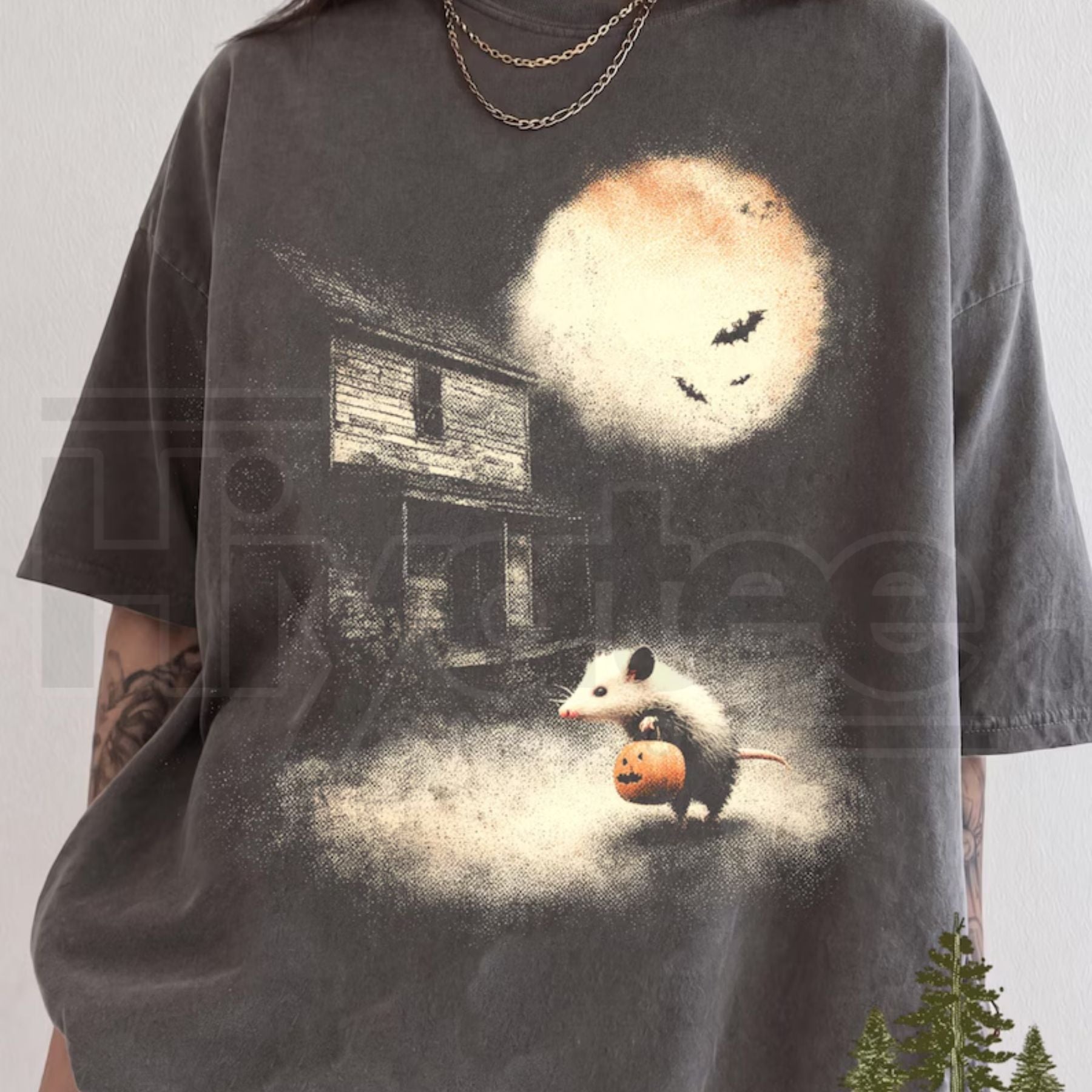 Vintage Opossum Halloween Shirt Cute Possum Pumpkin Spooky Moon Tee - Hiyatee