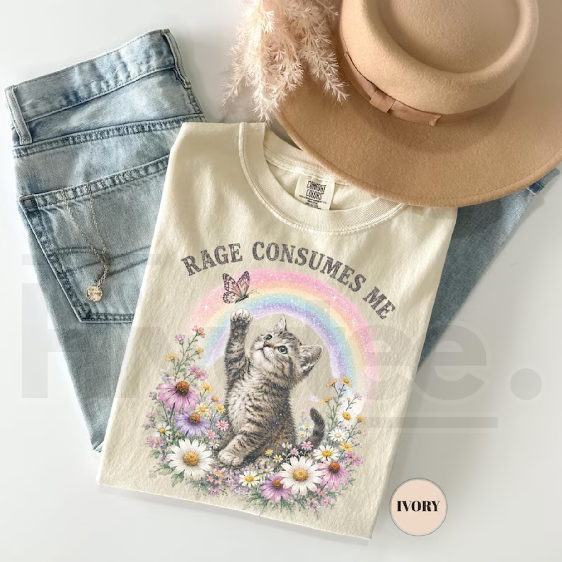 Vintage Rage Consumes Me T-Shirt Funny Cat Comfort Colors Tee Ironic Meme Top - Hiyatee