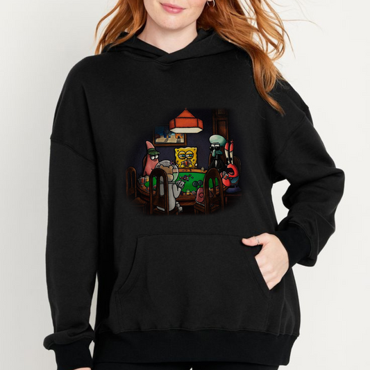 Vintage SpongeBob Playing Poker Hoodie – Funny Poker Graphic Streetwear-Hiyatee