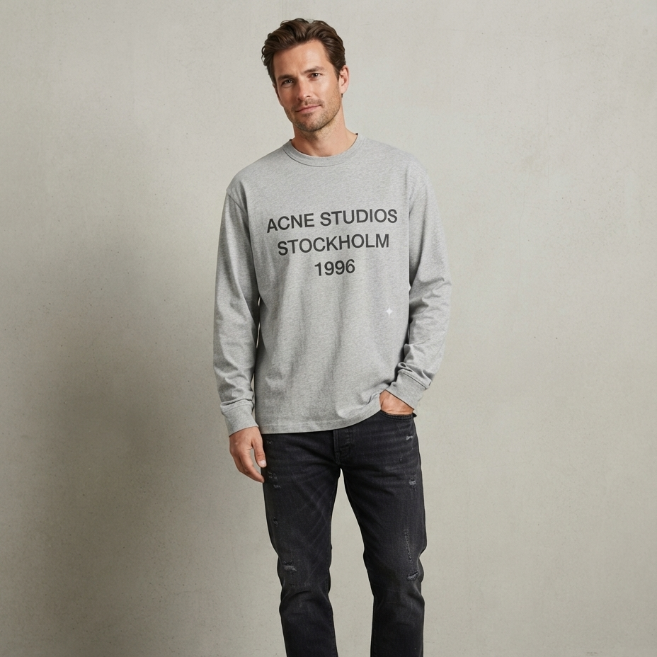 Vintage Stockholm 1996 Printed Dusty Pink Long Sleeve Tee – Retro Graphic Top with Slight Stretch-Hiyatee