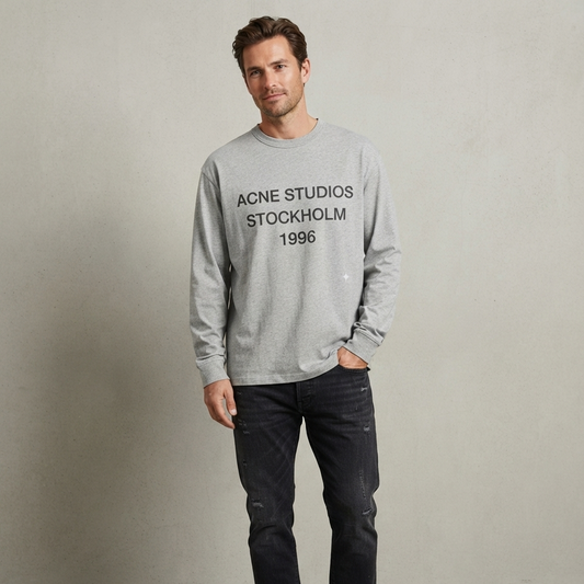 Vintage Stockholm 1996 Printed Dusty Pink Long Sleeve Tee – Retro Graphic Top with Slight Stretch-Hiyatee