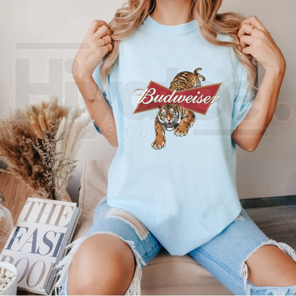 Vintage Style Budweiser Tiger Graphic Tee – Women's Retro Casual Top - Hiyatee