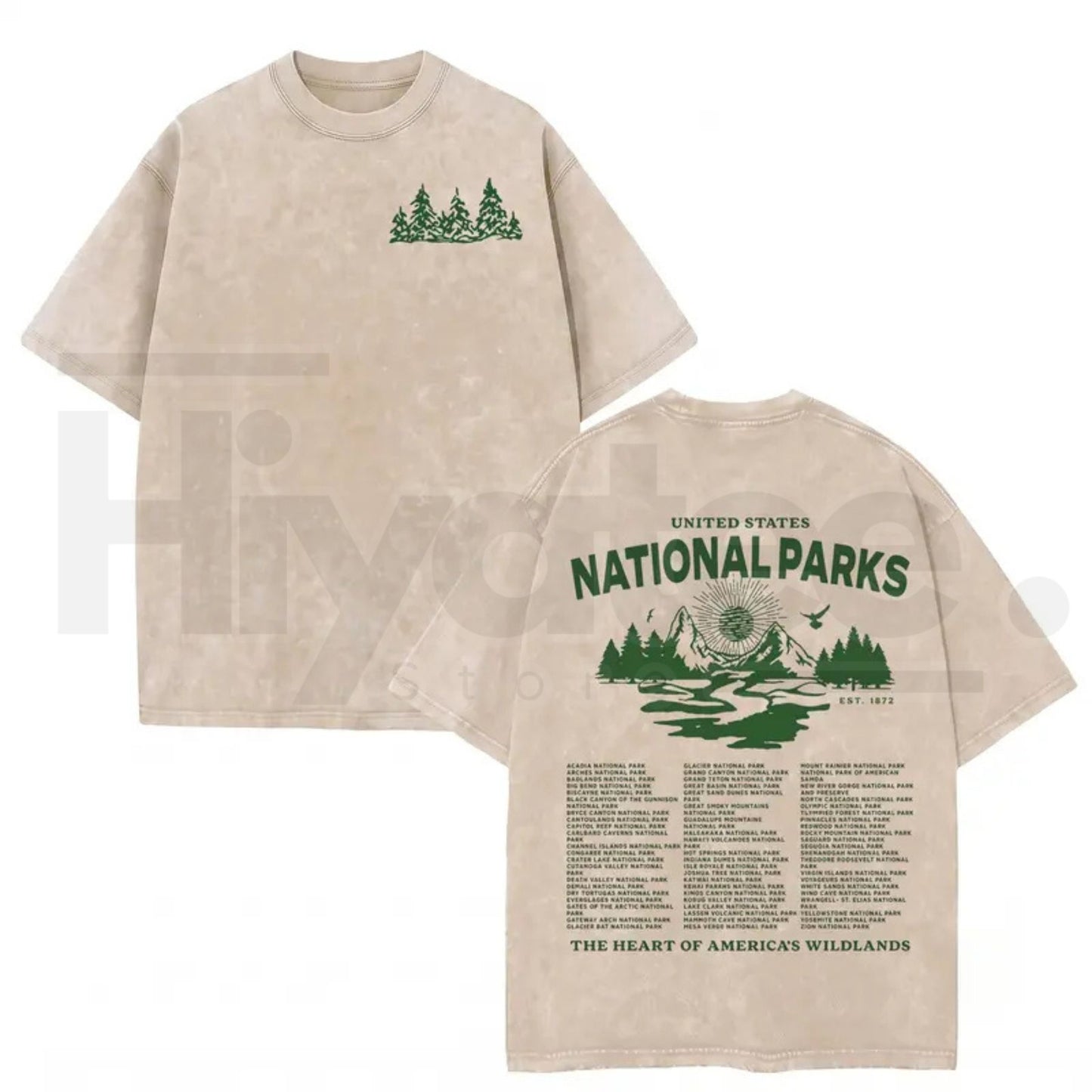 Vintage Wash National Parks Graphic Tee – Retro Nature Acid Washed Heavyweight Streetwear Shirt - Hiyatee