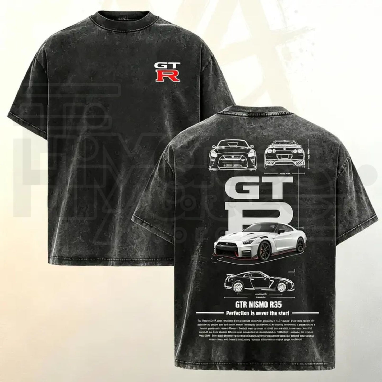 Vintage Washed GTR R35 Graphic T-Shirt – JDM Racing Culture Streetwear Oversized Tee - Hiyatee