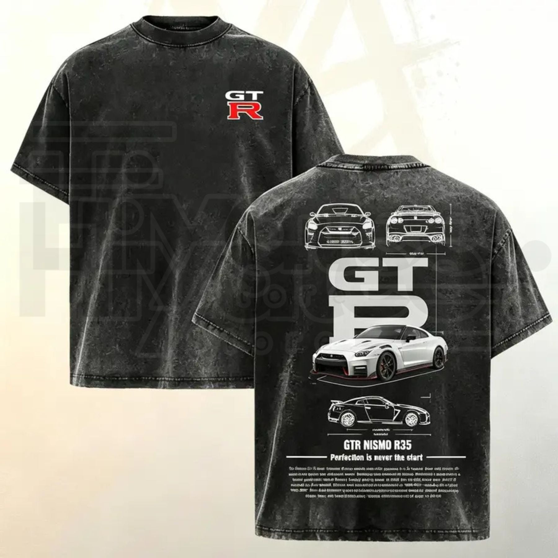 Vintage Washed GTR R35 Graphic T-Shirt – JDM Racing Culture Streetwear Oversized Tee - Hiyatee