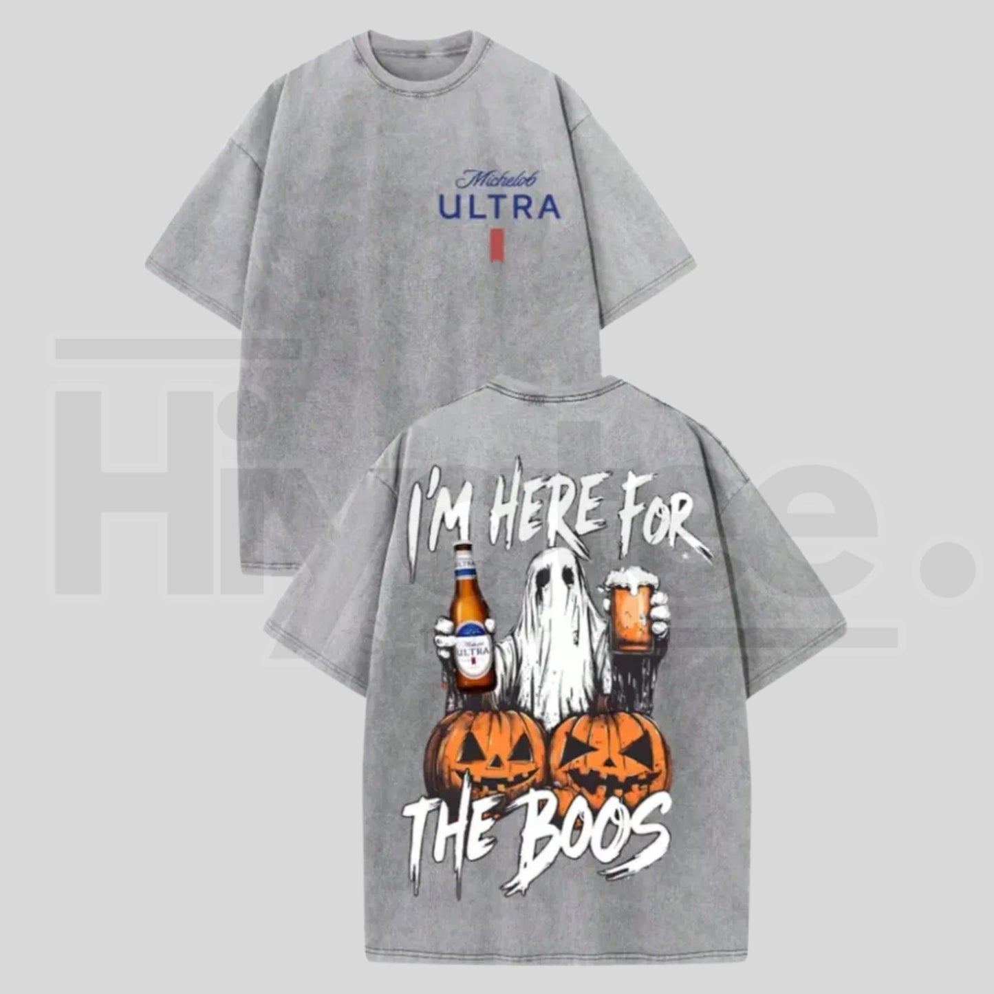Vintage Washed Michelob Ultra Ghost "I'm Here For The Boos" Double-Sided Graphic Tee - Hiyatee