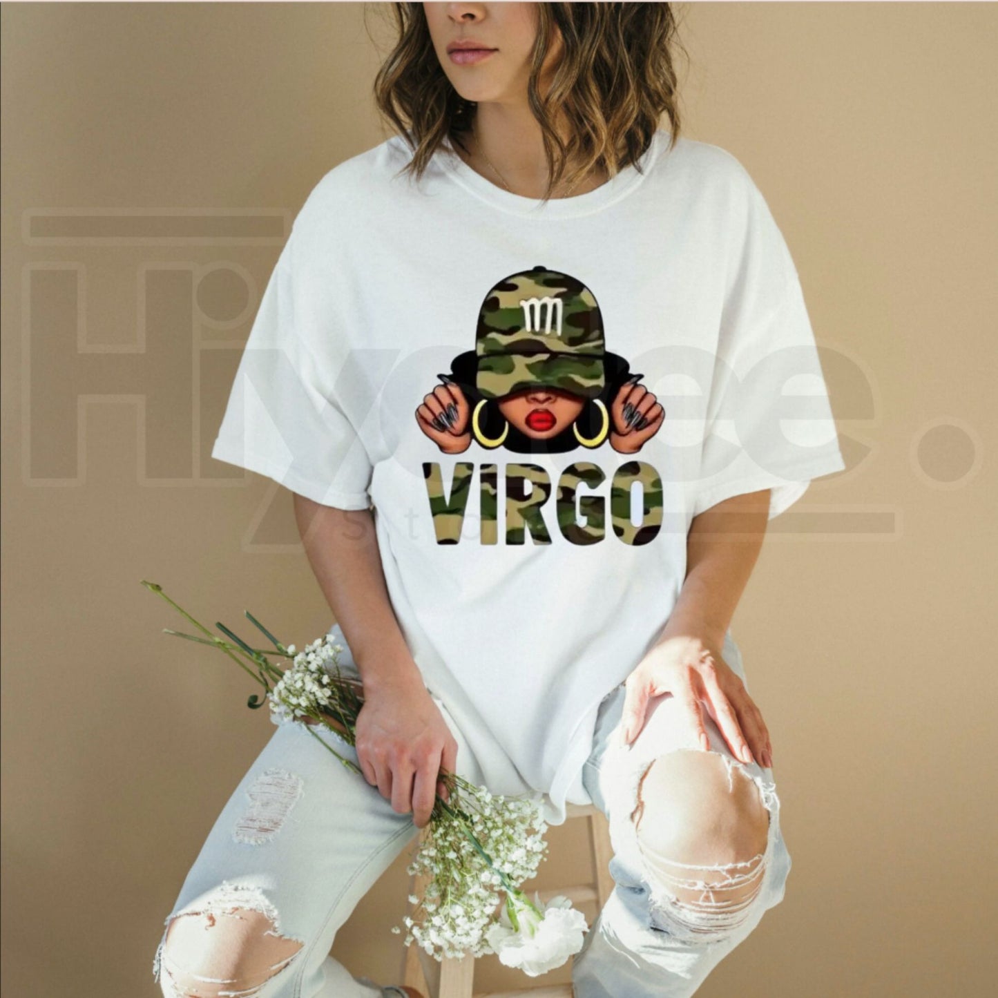 Virgo Camo Girl Graphic T-Shirt - Hiyatee