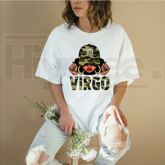 Virgo Camo Girl Graphic T-Shirt - Hiyatee