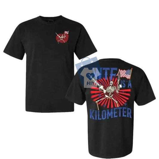 WTF Is A Kilometer T-Shirt – Funny 4th of July Skeleton Tee, Cringey USA Humor Shirt, Unisex Patriotic Meme Graphic-Hiyatee