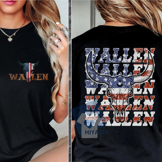 Wallen 4th of July Bull Skull Tee – Patriotic Country Streetwear-Hiyatee