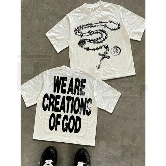 "We Are Creations Of God" – Y2K High-Street Religious Graphic Top - Hiyatee