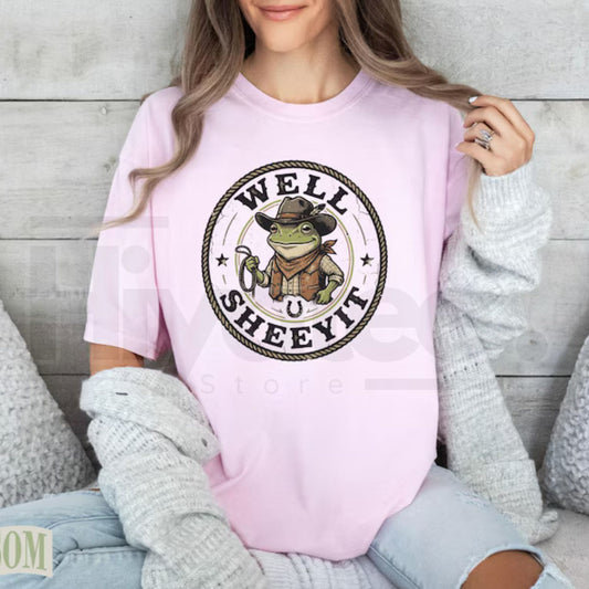 Well Sheeyit Cowboy Frog Shirt Vintage Country Western Toad Tee Funny Meme Top - Hiyatee