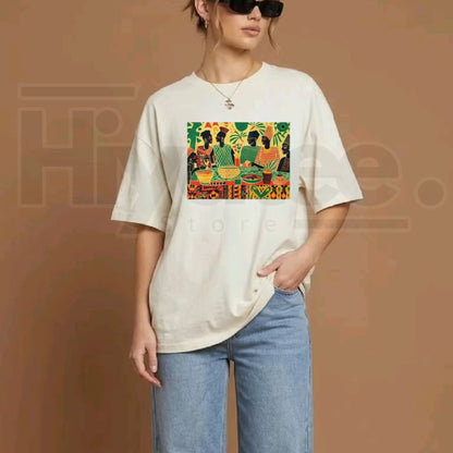 West African Dinner Scene T-Shirt – Cultural Feast Graphic Tee - Hiyatee