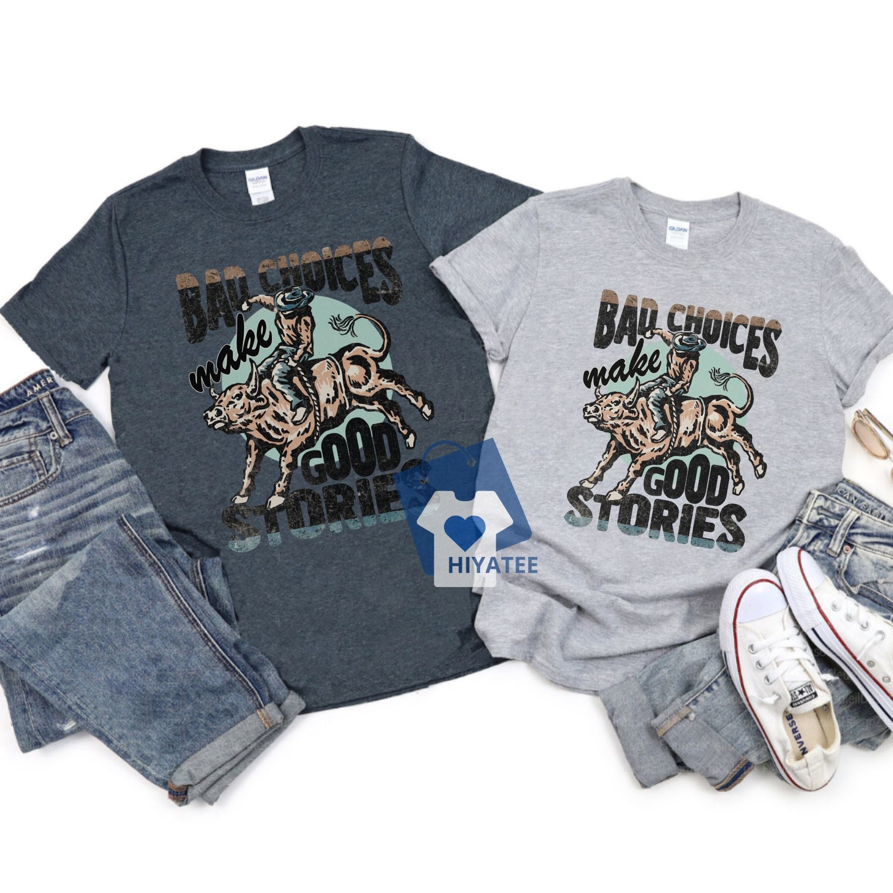 Western Bad Choices Cream T-Shirt – Vintage Cowboy Graphic Tee, Country Western Rodeo Shirt, Retro Southern Style Outfit-Hiyatee