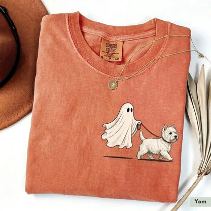 Comfort Color Ghost Walking Dog Halloween Shirt Cute Personalized Pet Tee