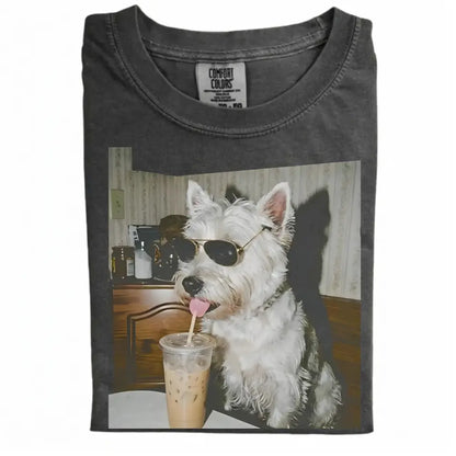 Comfort Colors 50+ Dog Breeds Available Drinking Iced Coffee Shirt – Vintage 90s Funny Edgy Dog Meme Tee, Unisex Casual Streetwear Gift