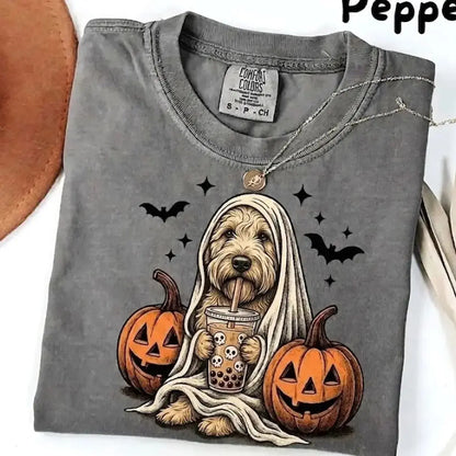 Comfort Colors Pepper Dog Shirt Custom Ghost Boba Tea Halloween Tee