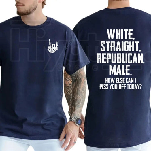 "White Straight Republican Male" – Bold Political Men’s Graphic Top - Hiyatee