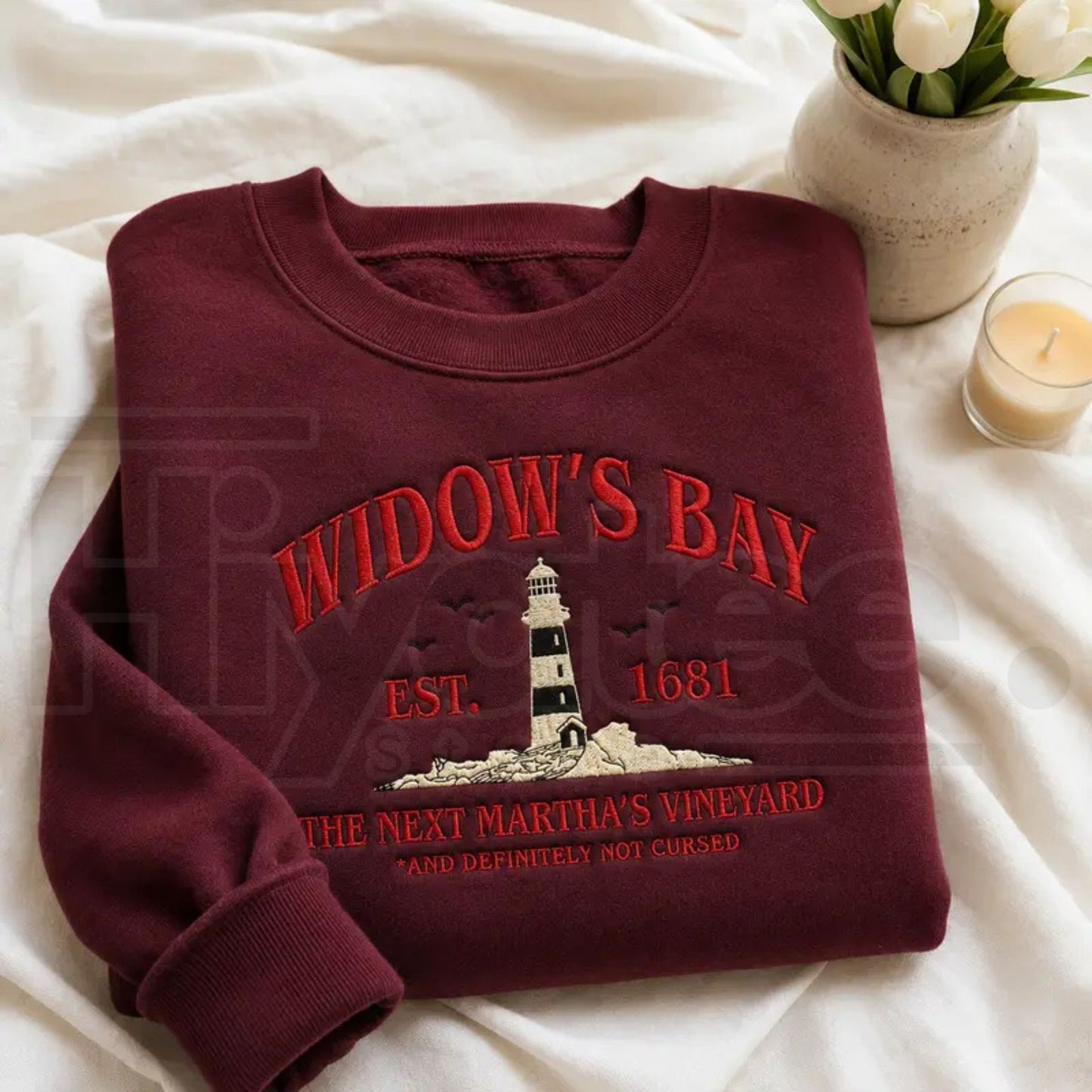 Widow's Bay Tourist Embroidered Sweatshirt – Vintage Haunted Town Travel Pullover - Hiyatee