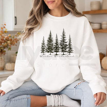 Winter Wonderland Pine Tree Sweatshirt, Vintage Evergreen Forest Graphic Pullover - Hiyatee