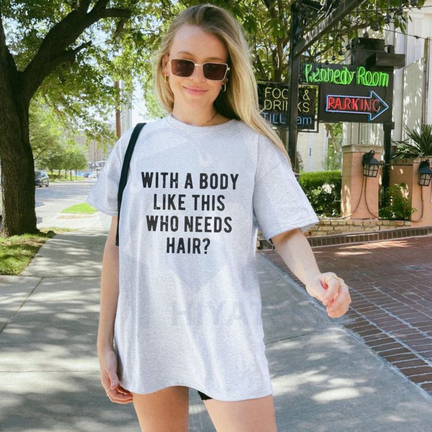 "With A Body Like This Who Needs Hair" T Shirt – Funny Balding Dad Bod Tee - Hiyatee