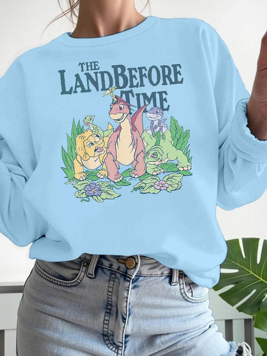 Women's Cartoon Dinosaur Print Crew Neck Sweatshirt, Casual Long Sleeve Pullover for Daily Wear, Ladies Fall & Winter 