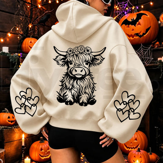 Women’s Cute Highland Cow Graphic Oversized Hoodie – Soft Fleece Loose Pullover Sweatshirt - Hiyatee