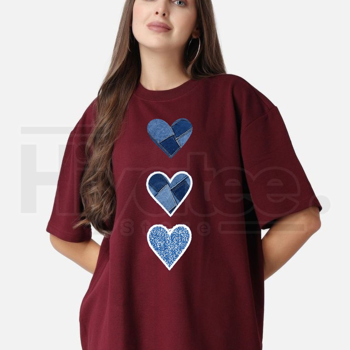 Women's Denim Heart Graphic T-Shirt – Cute Casual Summer Streetwear Top - Hiyatee