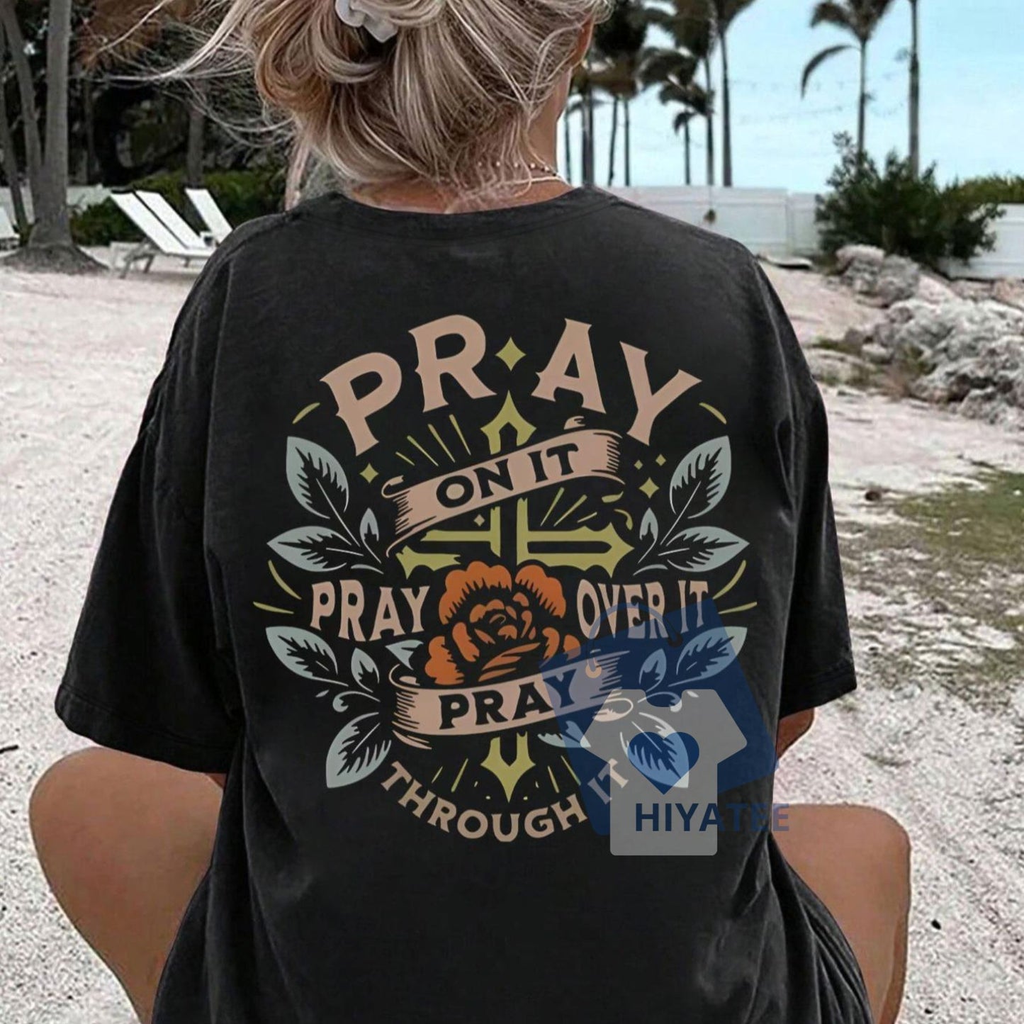 Women’s Floral & Letter Print Drop Shoulder Tee – Casual Half Sleeve Summer T-Shirt, Soft Cotton Unisex Fit, Trendy Streetwear Top-Hiyatee