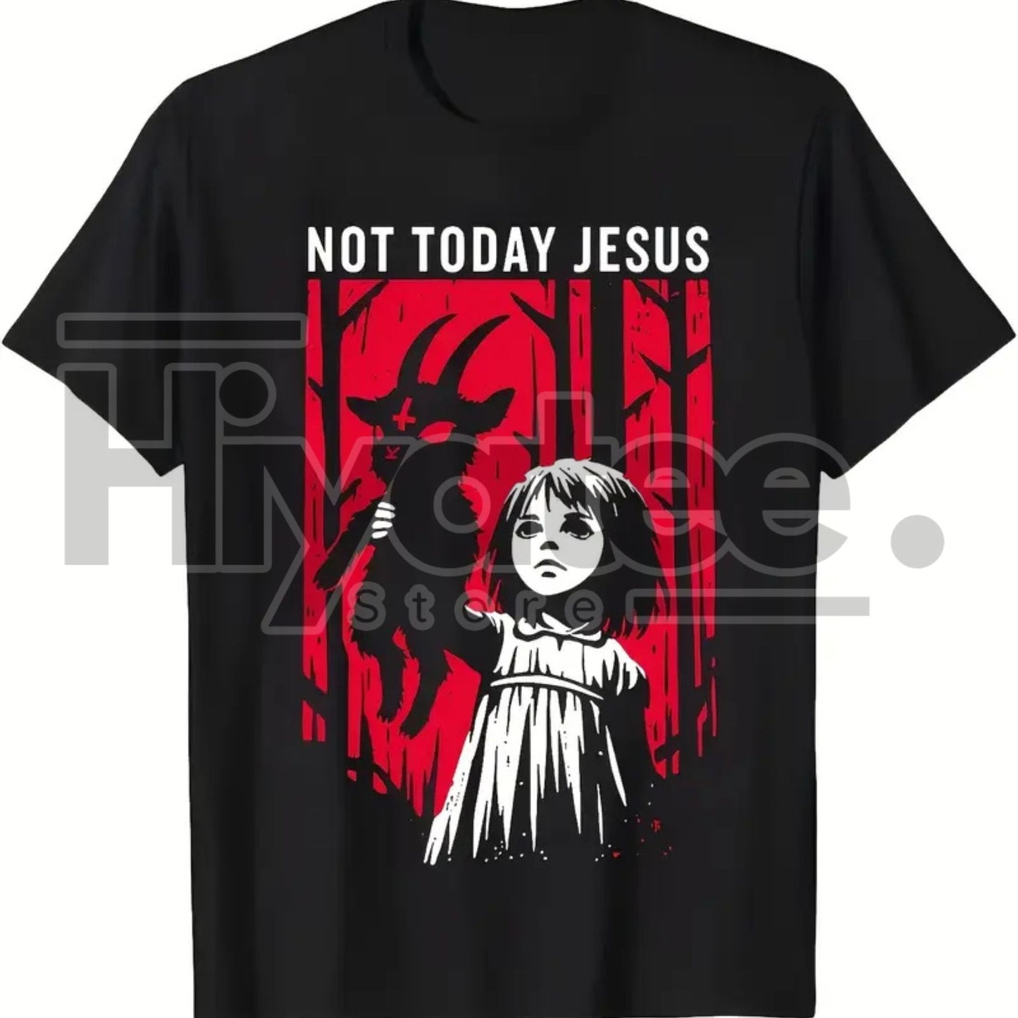 Women's Gothic Baphomet Goat Graphic T-Shirt – Not Today Jesus Tee - Hiyatee