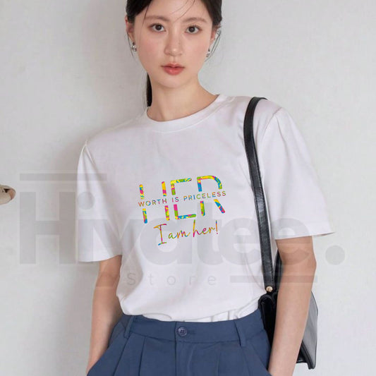 "Women's Letter Print" – Casual Summer Round Neck Graphic Top - Hiyatee