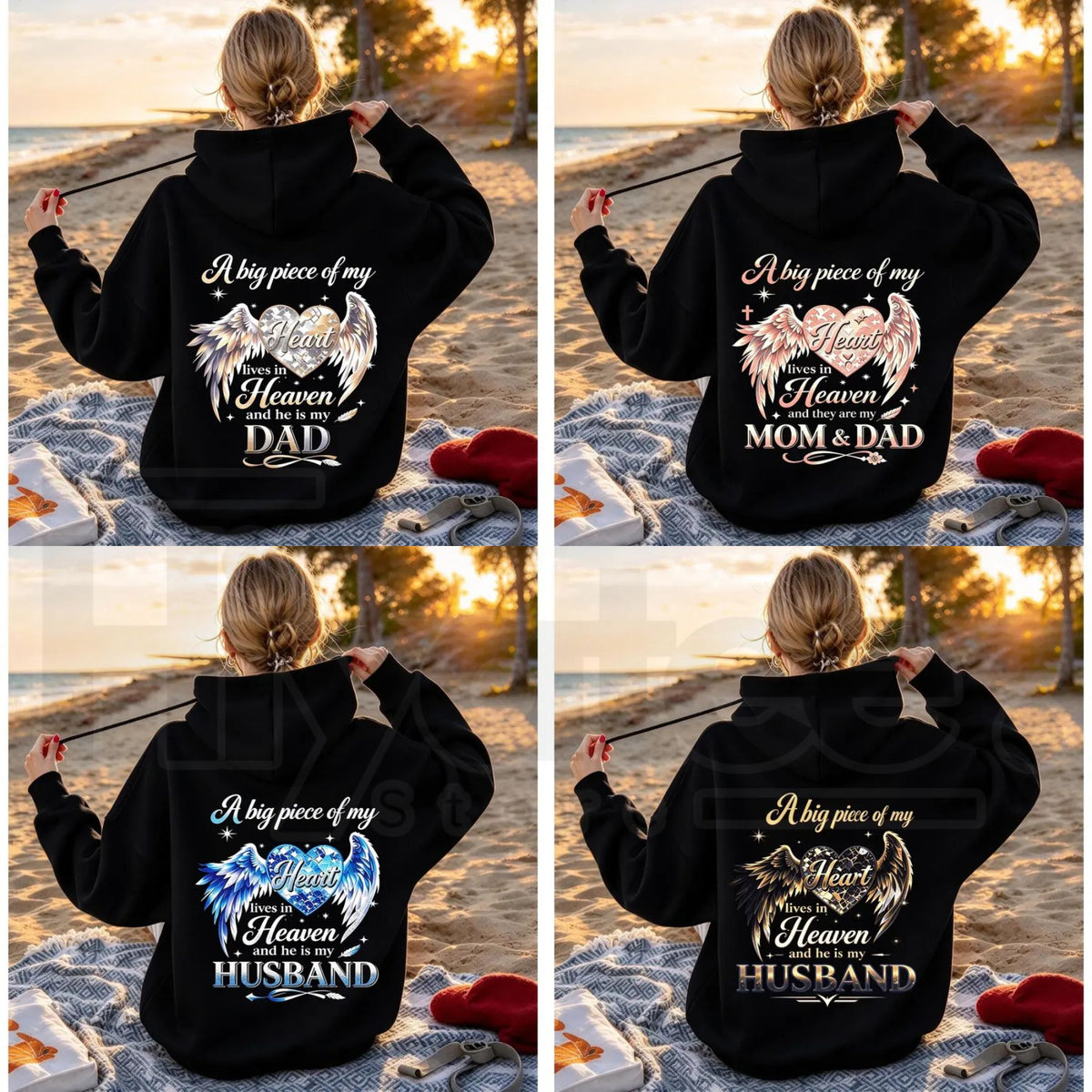 Women’s Mom Memorial Back Print Hoodie – Pink Angel Wings Heart Remembrance Pullover Sweatshirt - Hiyatee