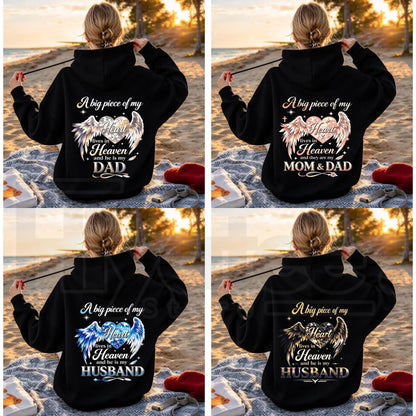 Women’s Mom Memorial Back Print Hoodie – Pink Angel Wings Heart Remembrance Pullover Sweatshirt - Hiyatee