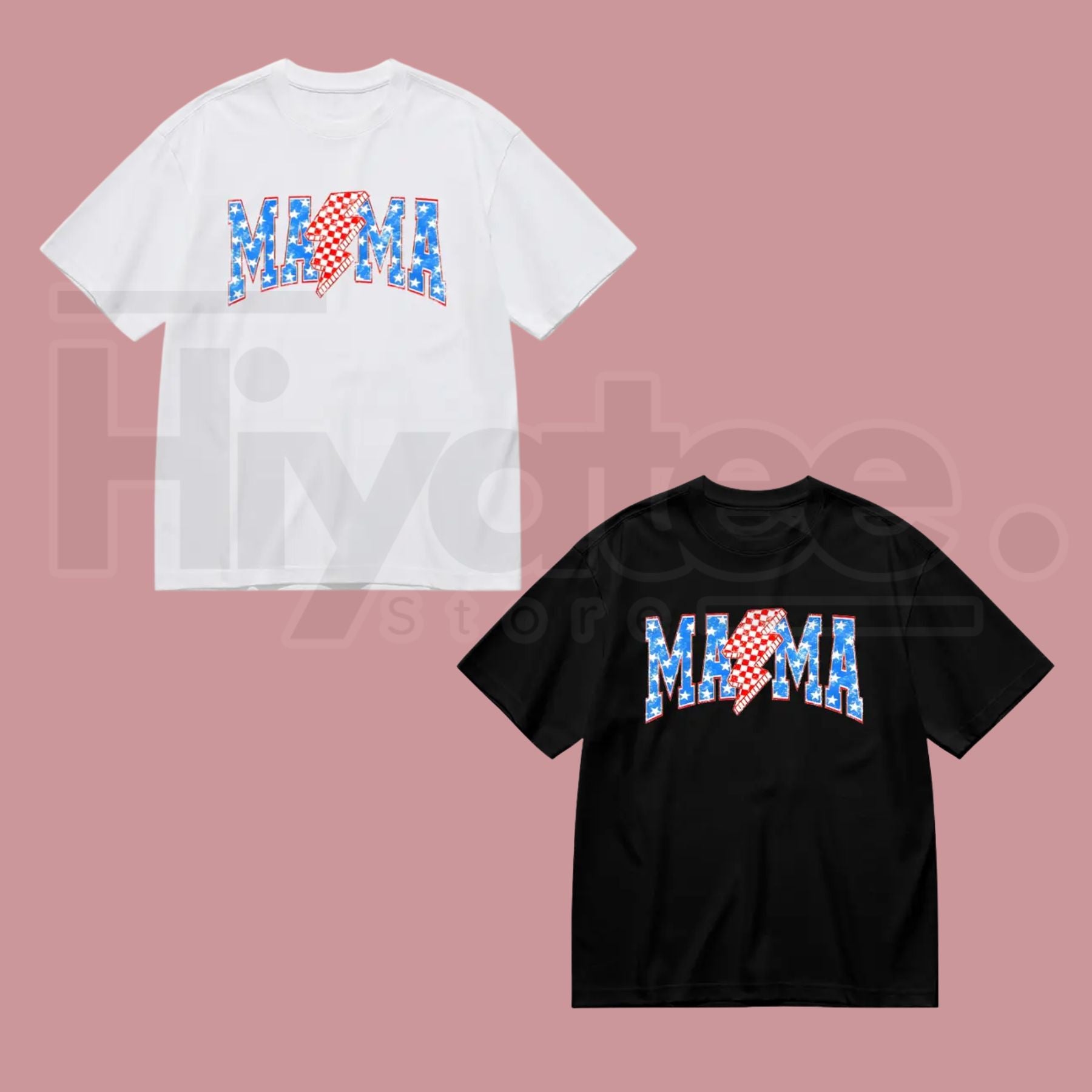 Women's Patriotic Mama Checkered Lightning Bolt Oversized T-Shirt – Retro 4th of July Graphic Tee - Hiyatee