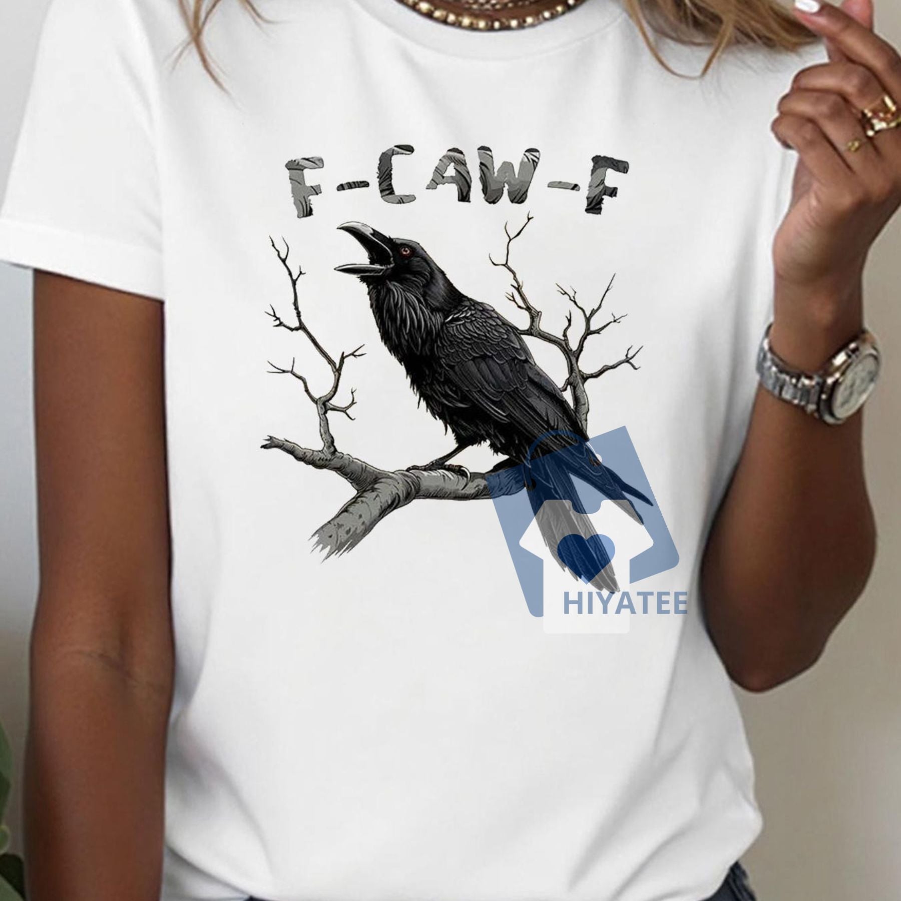 Women's Raven & Feather Graphic Tee – Casual Nature-Inspired Shirt for All Seasons-Hiyatee