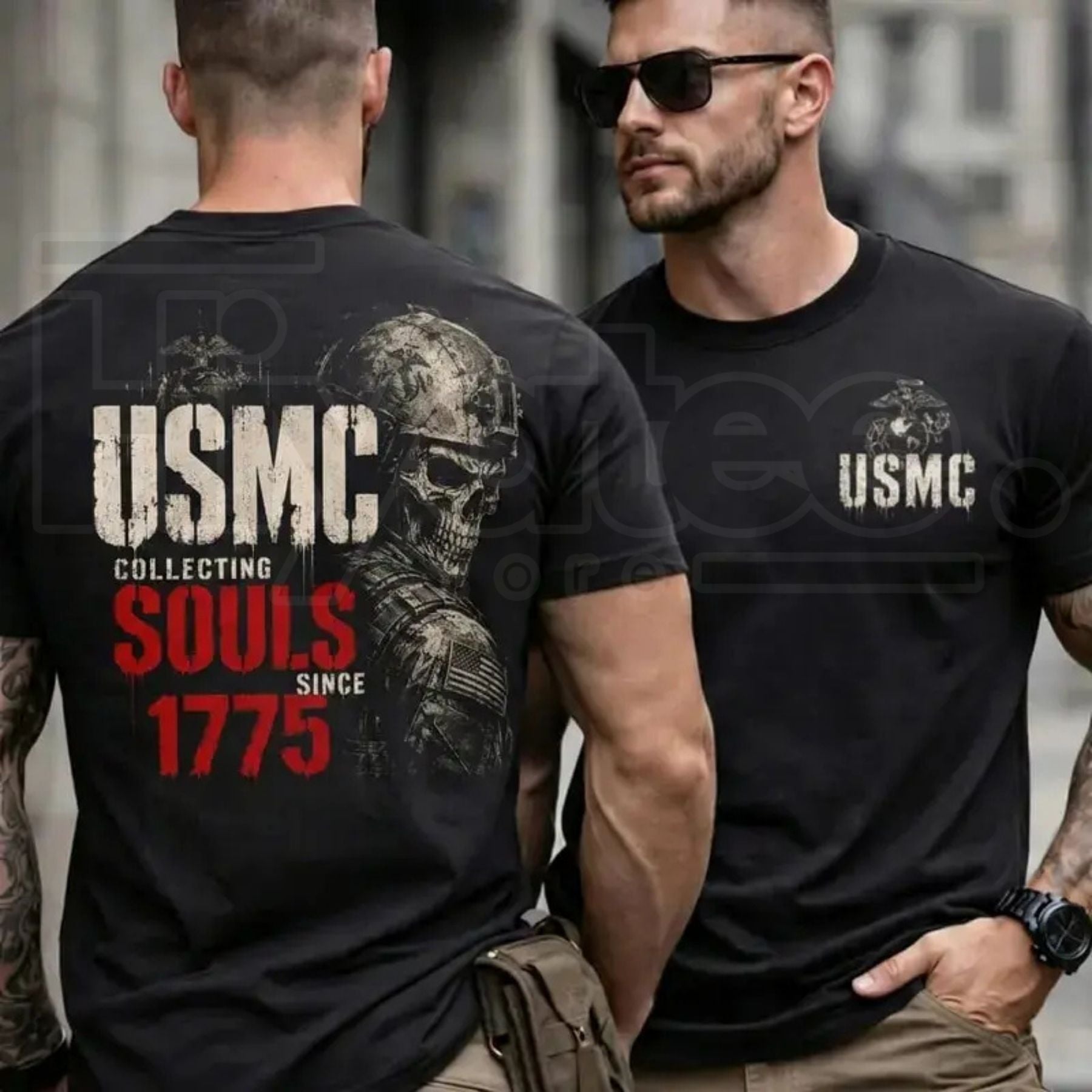 Women's USMC 1775 Skull Print T-Shirt – Vintage Marine Corps Graphic Tee - Hiyatee