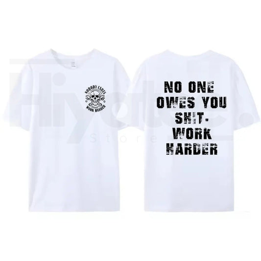 "Work Harder" Skull Graphic – Gritty Streetwear for the Relentless Grinder - Hiyatee