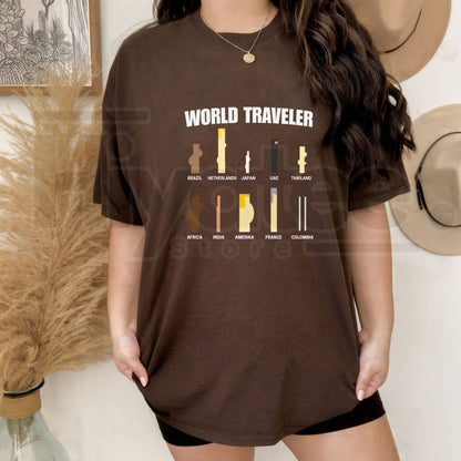 World Traveler Graphic Tee – Vintage Wanderlust Aesthetic T-Shirt - Hiyatee