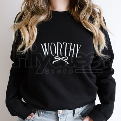 Worthy Sweatshirt: Trendy Women's Religious Sweater & Aesthetic Faith Gift - Hiyatee