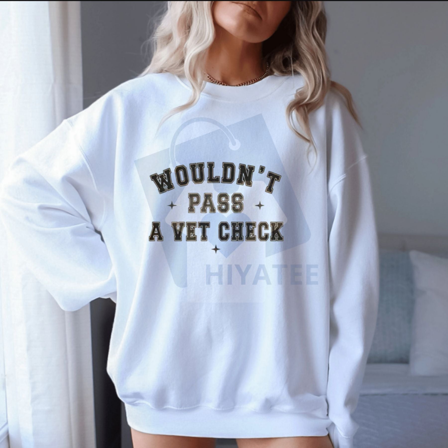 "Wouldn't Pass A Vet Check" Sweatshirt: Funny Sarcastic Vet Tech & Pet Lover Crewneck, Humorous Gift for Veterinarians - Hiyatee
