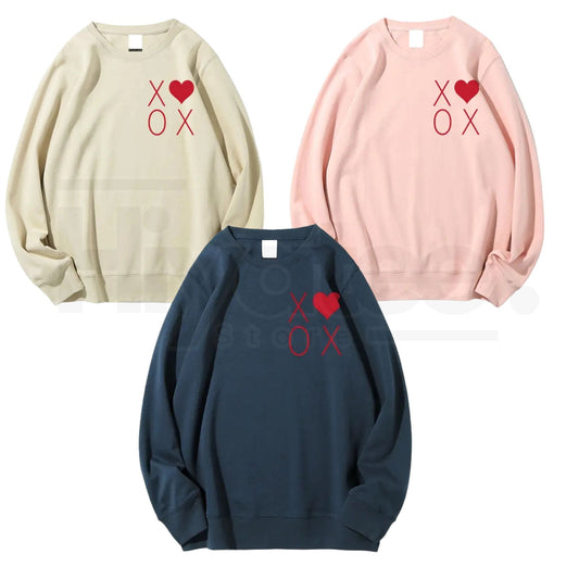 XOXO Heart Valentine's Day Sweatshirt: Trendy Women's Graphic Crewneck Pullover - Hiyatee
