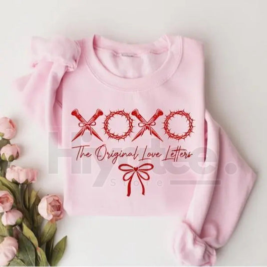 XOXO The Original Love Letters Sweatshirt: Christian Valentine’s Bow Shirt - Hiyatee