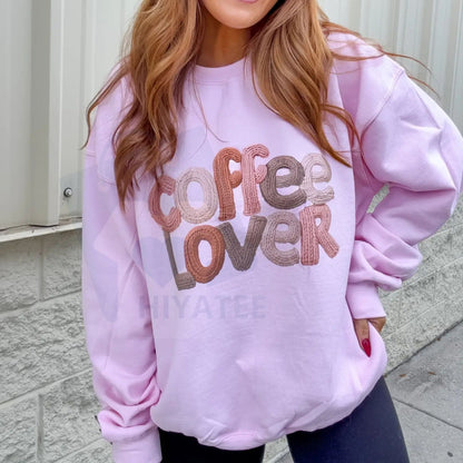 Yarn Coffee Lover Graphic Top: Cozy Knitting & Crochet Crewneck, Coffee Enthusiast Sweater, Crafty Hobbies Gift - Hiyatee