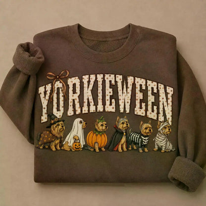 Dark Chocolate 30+ Halloween Dog Breeds Sweatshirt – Spooky Season Dog Mom Crewneck, Cozy Autumn Dog Lover Pullover