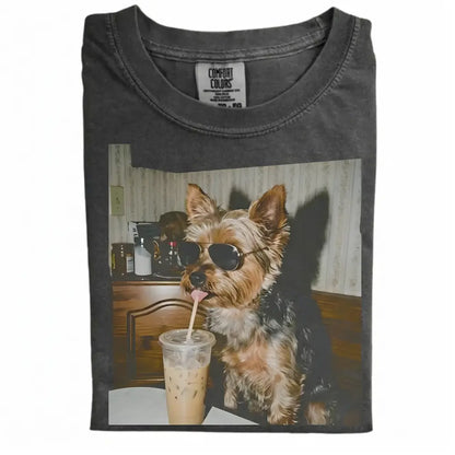 Comfort Colors 50+ Dog Breeds Available Drinking Iced Coffee Shirt – Vintage 90s Funny Edgy Dog Meme Tee, Unisex Casual Streetwear Gift